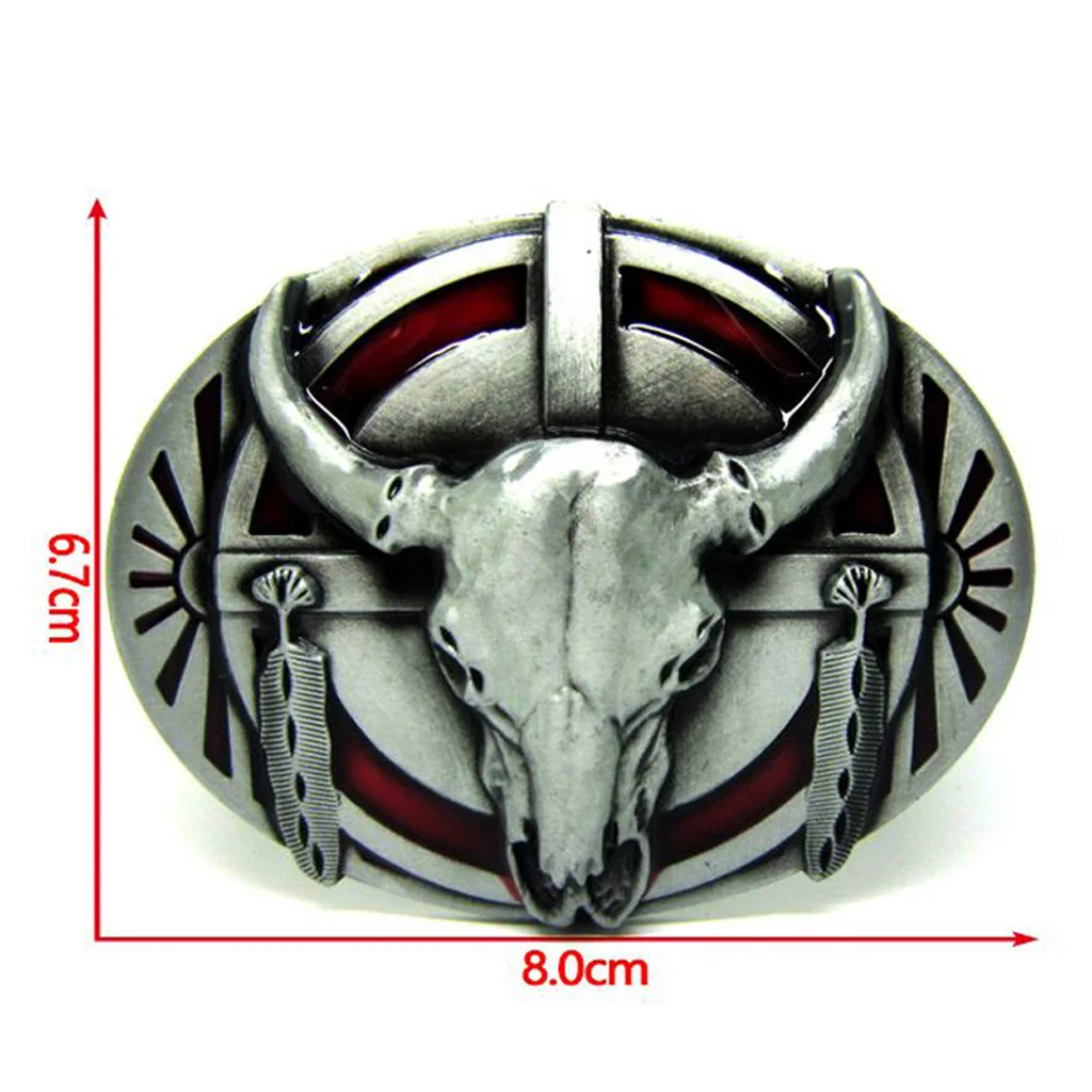 Longhorn Belt Buckle Vintage Western Metal Buffalo Indian Cowboy Men Silver