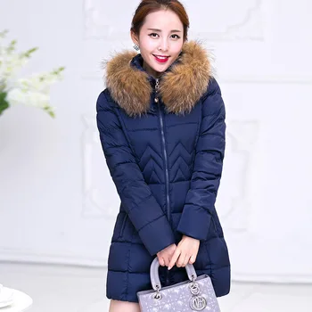 

Fashion Winter Jacket Women Big Fur Belt Hooded Thick Down Parkas X-Long Female Jacket Coat Slim Warm Winter Outwear 2019 New