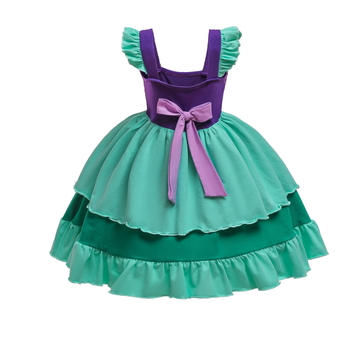 Платье принцессы с русалочкой для девочек; хлопковый костюм Ариэль с расклешенными рукавами для маленьких девочек; детское платье черного цвета для девочек; платье принцессы; es