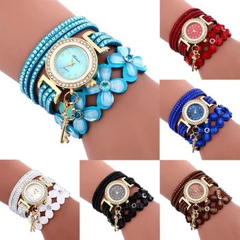 

Fashion Chimes Diamond Leather Bracelet Lady Womans Wrist Watch