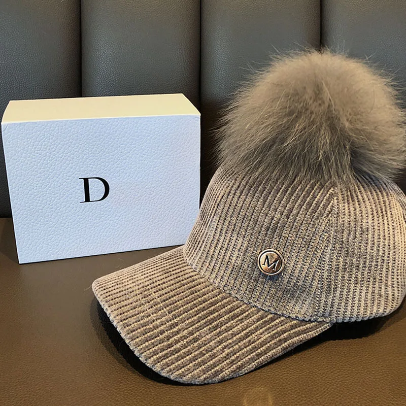 navy baseball cap HT006 Autumn Winter Hip Hop Felt Baseball Cap Women Thick Warm Bone Snapback Hat Female Fashion Polyester Fur Pom Pom Hats white baseball cap womens