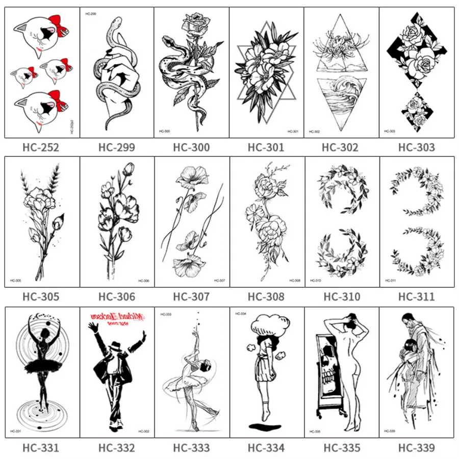 1 шт сексуальная девушка черный белый цветы временные наклейки татуировки водонепроницаемый черный треугольник морская волна татуировки боди-арта фальшивые татуировки