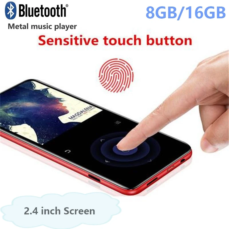 MP3-плеер Bluetooth 4,2 с сенсорной клавишей, 2,5 дюймовый экран, встроенный динамик с FM, рекордер, портативный тонкий без потерь звук, музыкальный плеер