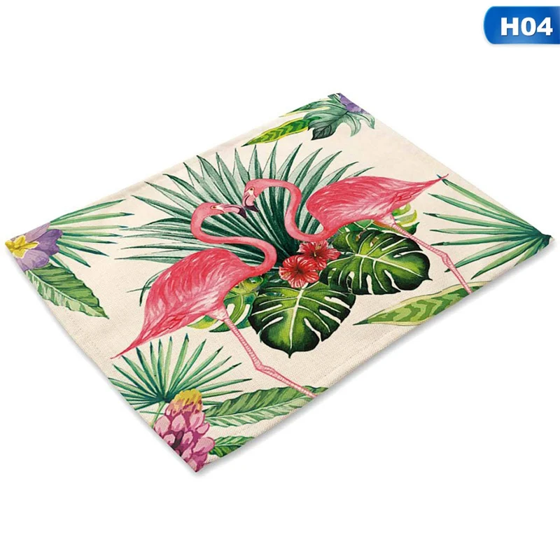 New Flamingo Pattern Cotton And Linen Mat Plant Print Tableware Mat For Wedding Placemat Kitchen Decoration Catering Accessories - Цвет: 4