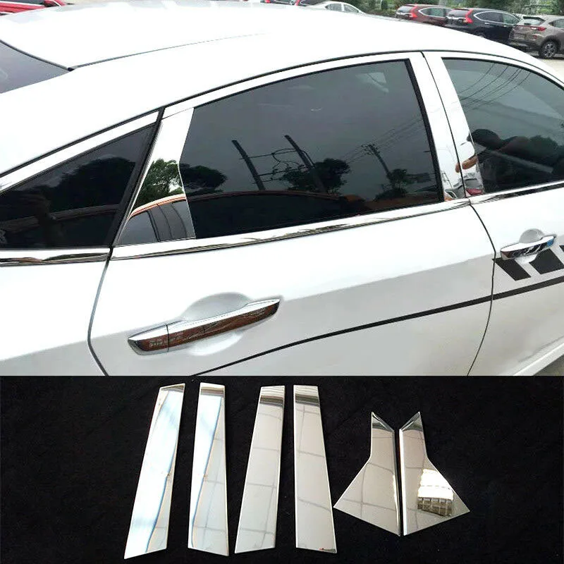 

For Honda Civic 2016 Chrome Door Window Pillar Post Trim Cover Molding Pack Of 6