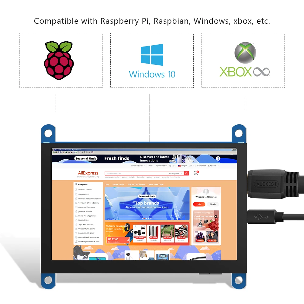 5.0  5008 AIDA64 5008 Monitor 480*800 Capacitive Touch Screen Raspberry Pi 4 3B+/ PC/Banana display HDMI-compatible module 5inch