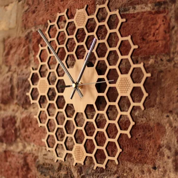 

Bamboo Hexagonal Silent Sweep Contemporary Home Decor Honeycomb Non Ticking Bee Durable Quartz Kitchen Wall Clock Minimalist