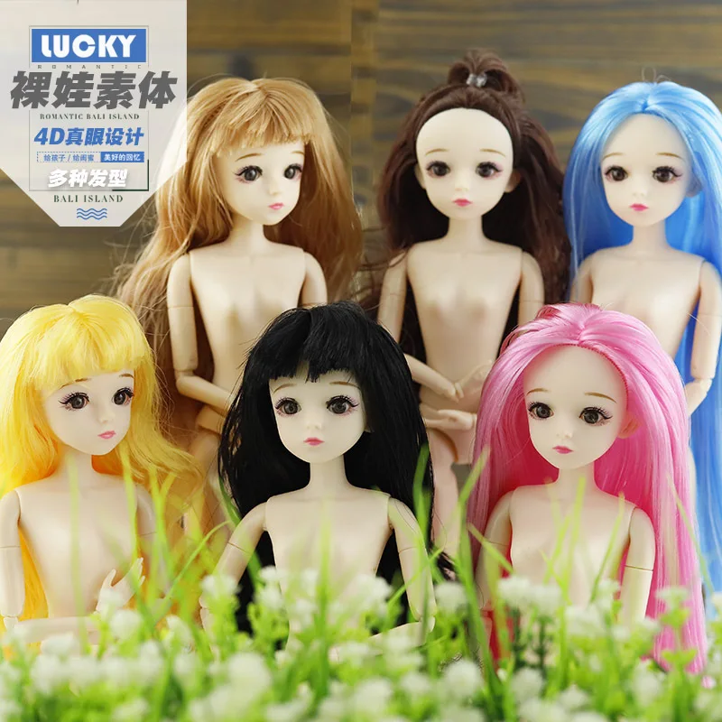 Шарнирная Bjd кукла 30 см детская голая с парик мод Девушки 3d большими голубыми
