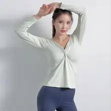 Новая модная сексуальная спортивная футболка с v-образным вырезом и капюшоном дышащий с длинным рукавом Женские рубашки с капюшоном Тонкий Фитнес Йога Топ deportivas mujer