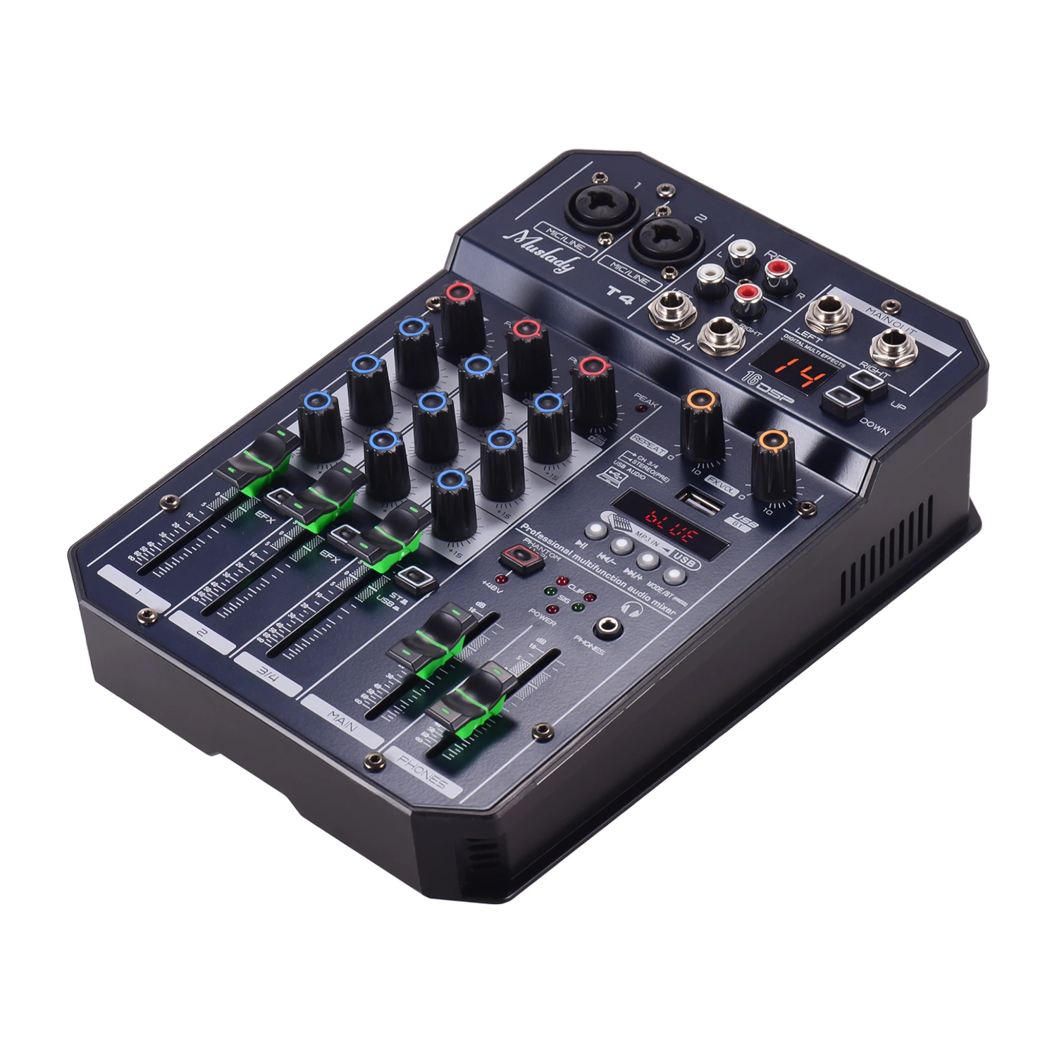 Muslady T4 Портативный 4 канальный звуковая карта микшерный пульт звукомикшер