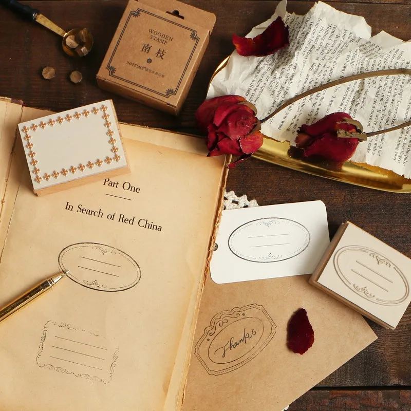

9 different shape frame stationery wooden stamps scrapbooking hobby DIY craft square oval lace design