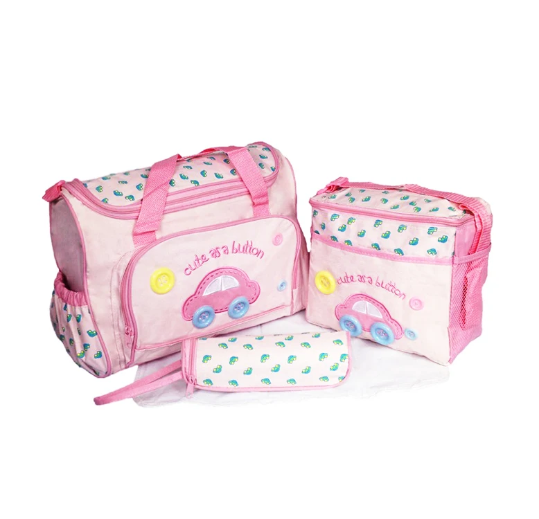 Snailhouse/Сумка для подгузников для мамы с рисунком автомобиля из мультфильма; комплект из 4 предметов; сумка для пеленки для ухода за ребенком; сумка-Органайзер для мамы; изоляционная сумка для детских бутылочек - Цвет: Pink