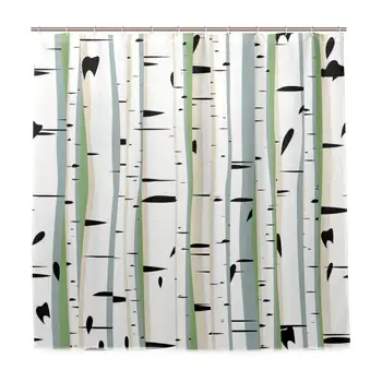 

Unique Shower Curtain Dense Tree Formation Birch Trunks Abstract Grove Botanical Countryside Backwoods Eco-Friendly with 12