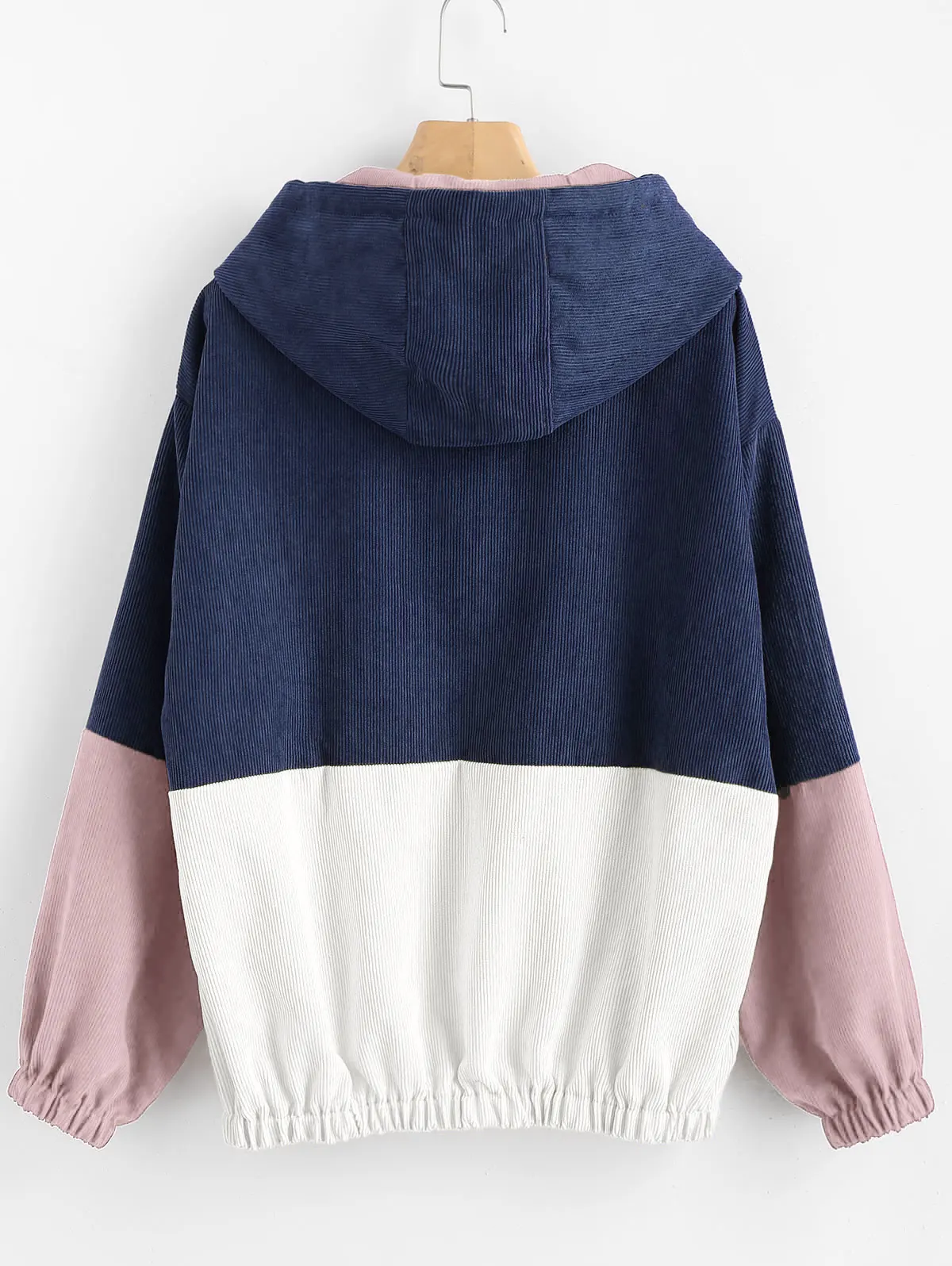  ZAFUL Drawstring Hoodie Half Zip Sweatshirt Long Sleeve Pullovers Contrast Corduroy Women Pocket Au