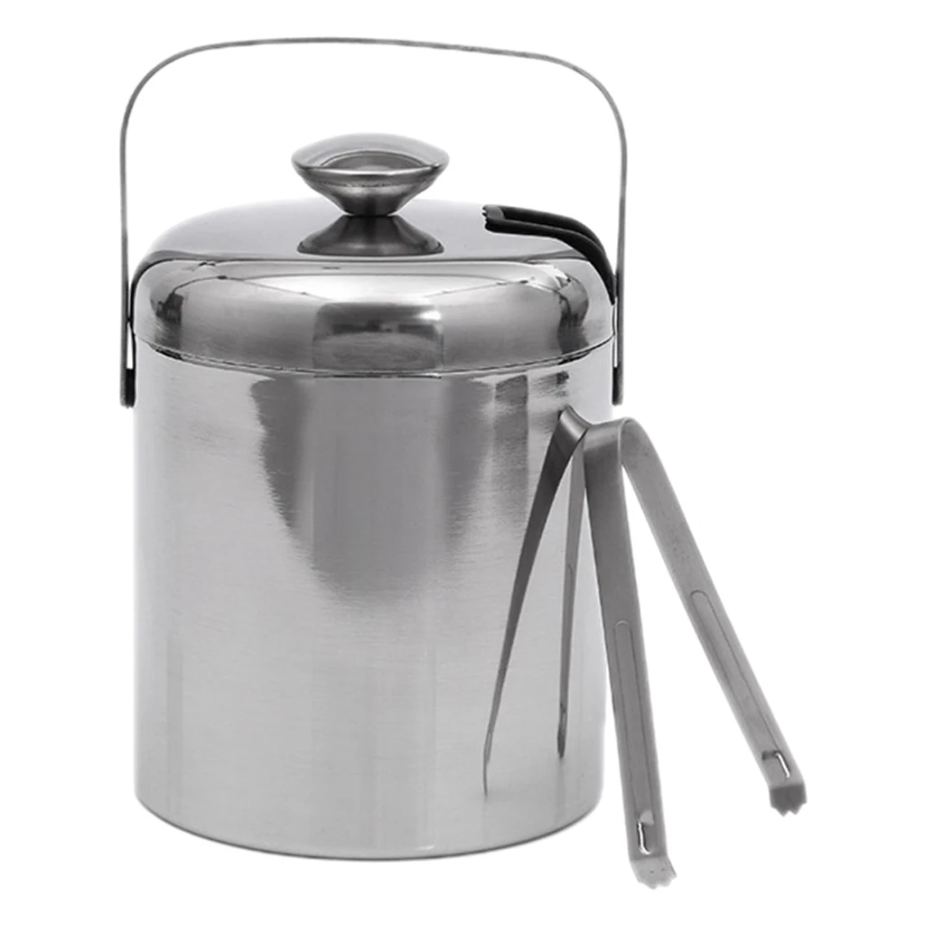 Double-Wall Stainless Steel Insulated Chilling Ice Bucket with Lid Tong Handle