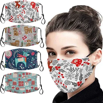 

Christmas Adults Unisex Mask Cartoon Printing Party Earloop Washable Protection Mouth Muffle Anti Dust Wind masques Mascarillas