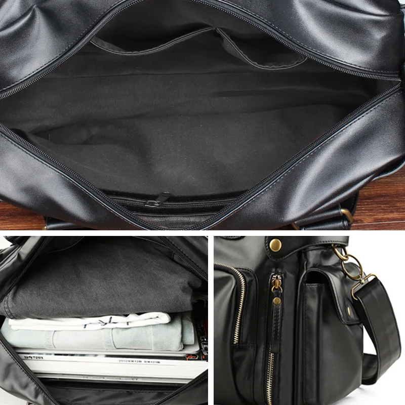 Men Travel Bags PU Leather Handbags Casual Vintage Shoulder Bag Laptop Bags Black Brown Luggage Hand Bag XA226M
