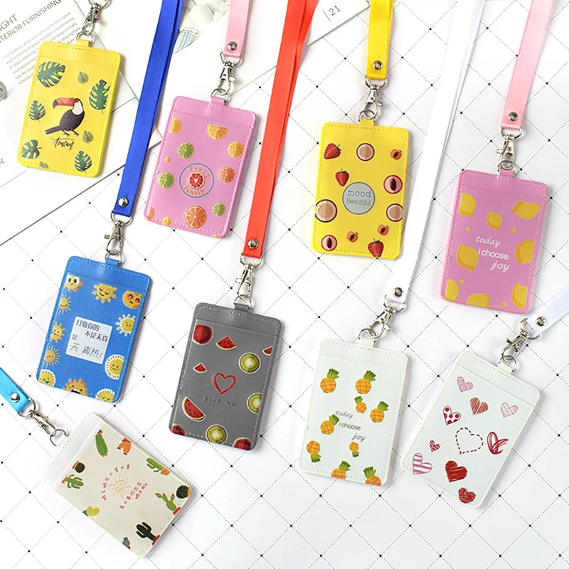 New Cute Fruit Lanyard Credit Card ID Holder Bag Cartoon Student Women Travel Bank Bus Business Card Cover Badge Wallet
