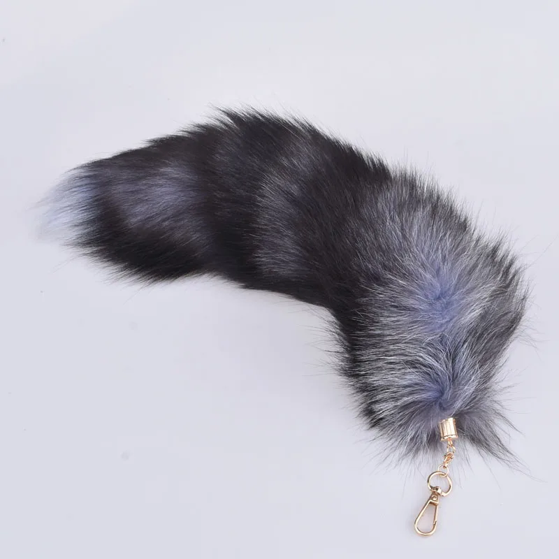 Silver fox dark Женская сумка для девочек, очаровательный хвост, брелок, длинный Лисий мех, хвост, сумочка, автомобиль брелок, подвеска, аксессуары, пушистый Шарм для сумок, брелки - Цвет: Silver fox dark