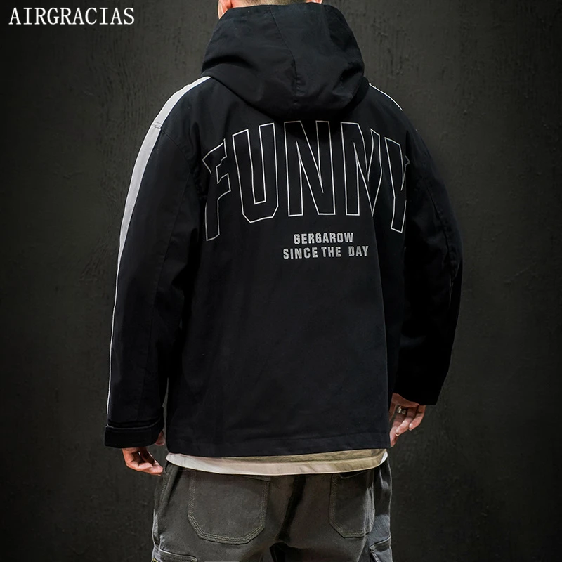 

AIRGRACIAS Quality Bomber Jacket Men 95% Cotton Spring Autumn Hooded Outerwear Sportswear Mens Jackets Male Coats M-5XL