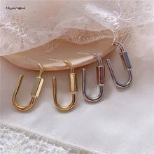 HUANZHI трендовые панковские геометрические неправильный овал металлический зажим для бумаги серьги для женщин девушек вечерние подарок