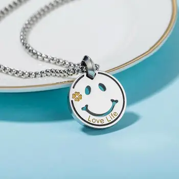 

2020 New Fashion Hip-hop Smiling Pendant Necklace Letter Love Life Titanium Steel Pendant Necklace Trendy Men Women Jewelry