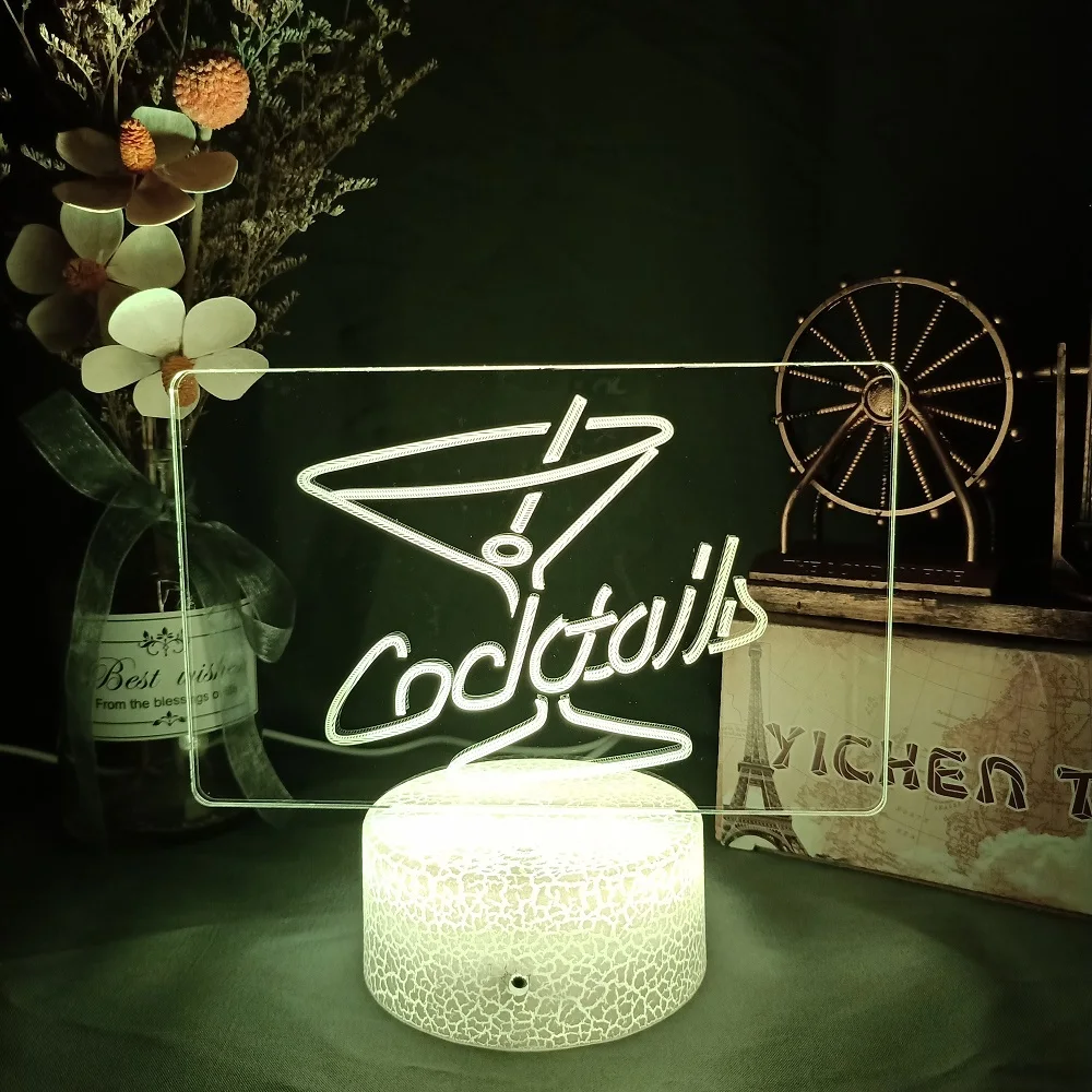 Cocktail LED Night Lamp Acrylic Wineglass Desk Setup Light 7/16 Color Change for Bar Party Home Decor Cool Xmas Birthday Gift wall night light