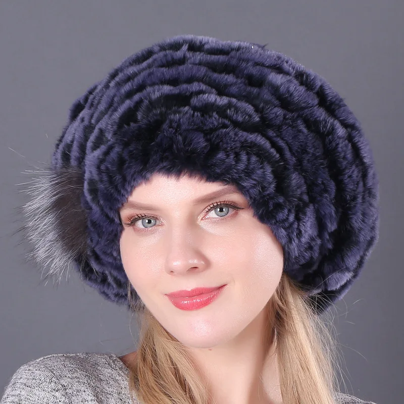 Зимняя женская шапка с кроличьим мехом, однотонная шапка Skullie Lady, модная шерстяная вязаная шапка, теплая хлопковая шапка - Цвет: 3