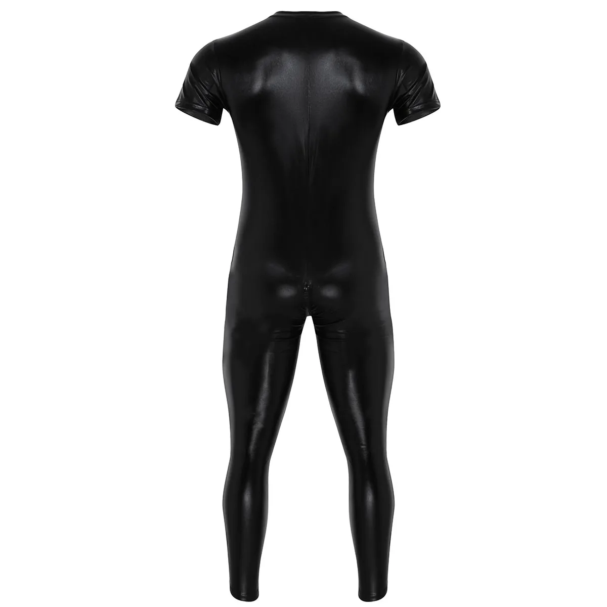 IEFiEL искусственная кожа для мужчик Unitard латексный комбинезон с короткими рукавами на молнии с открытой промежностью полный боди сексуальный купальник боди вечерние Клубные костюмы