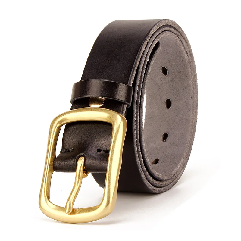 

Vegetable tanned leather belt head layer cowhide hand-washed men's belt leather retro denim wild copper buckle belt