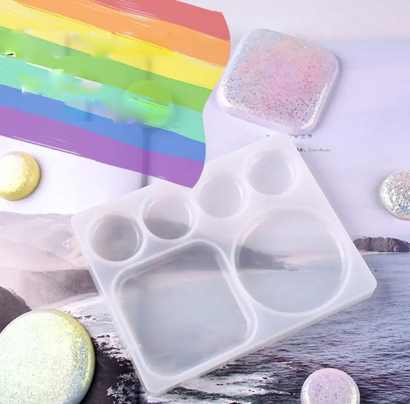 Color Palette Flat Sqaure Round Silicone Epoxy Resin Mold Jewelry Making Tools
