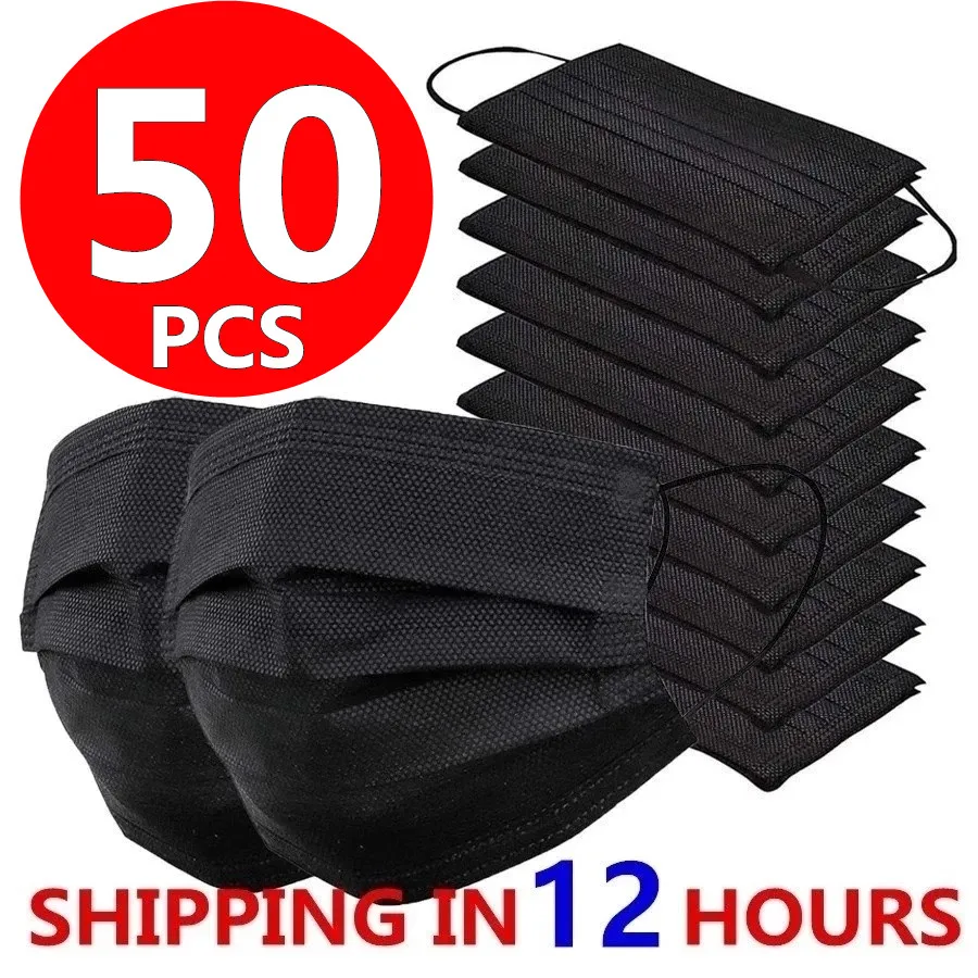 10-50pcs Mask Black Disposable Nonwove 3 Layer Filter mouth Face mask filter safe Breathable Aldult Protective masks masque |