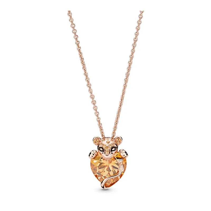 

Crystal Heart Lioness Pendant Necklaces for Women Rose Golden Chain Statement Necklaces цепочка на шею necklace for women