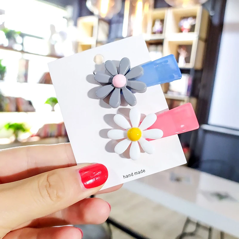 New Fashion Lovely Flower Hair Clips For Girl Acrylic Colorful Hairclips Kids Cute Quitely Elegant Hairpins Womens Headwear |