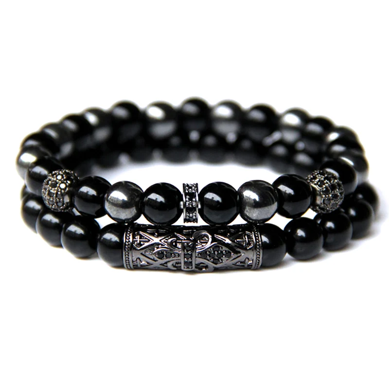 2 unids/set pulsera con abalorios para hombre, piedra Natural, hematita de ojo de Tigre, obsidiana, pulsera elástica energética para mujer, joyería para hombre|Pulseras de amuleto| - AliExpress