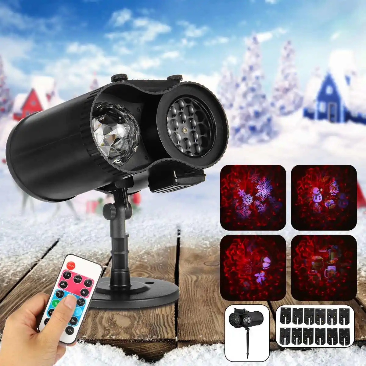 

Projector Light 12 Cards LED Projection Lamp Floodlights Double Barrel Water-Wave Outdoor New Year Party Decor Merry Christmas