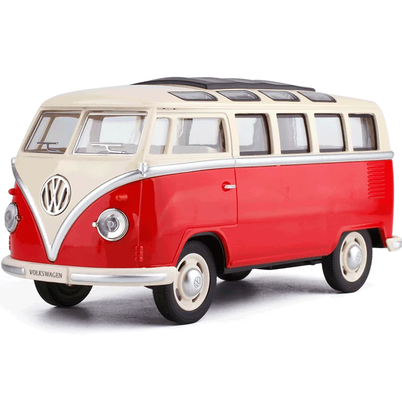 124 Volkswagen Bus Car Model Pull Back Sound and Light Alloy Car Model