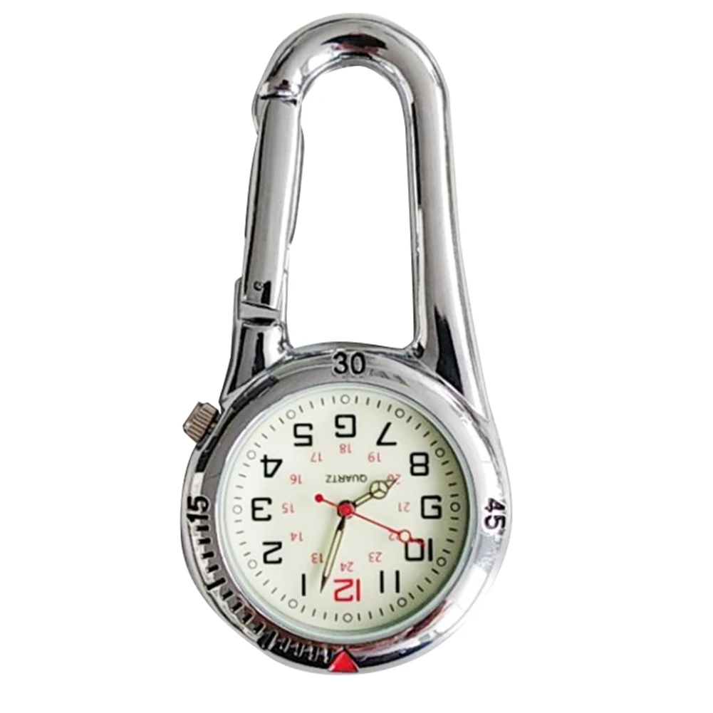 watch Outdoor Mini Round Dial Arabic Numbers Quartz Analog Clip Carabiner Hook watch/watch