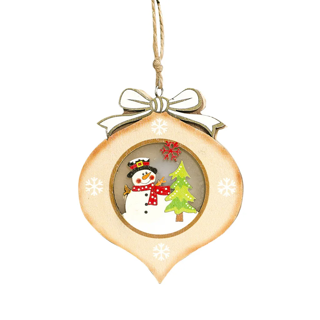 Деревянные рождественские игрушки на рождественской елке новогодняя елка окрашенная Снеговик световая открытка Рождественская елка легкий маленький кулон navidad - Цвет: D