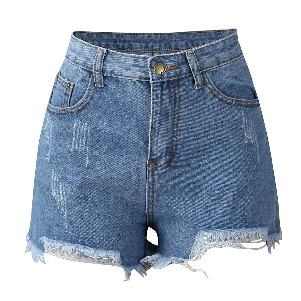 Hot Ladies Shorts Denim Women Summer Hole Short Jeans Denim Booty Jeans Short Mujer Cintura Alta Spodenki Damskie Jeansowe - Цвет: Light blue