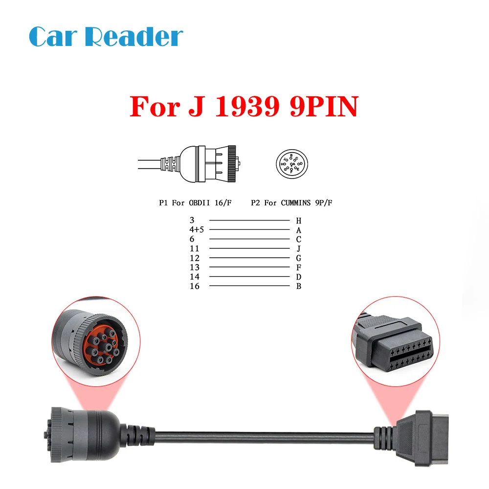Car Diagnostic Tool Adapter Converter Cable High Quality J1939 9Pin Diesel female to OBD2 16Pin Female Free Shipping | Автомобили и
