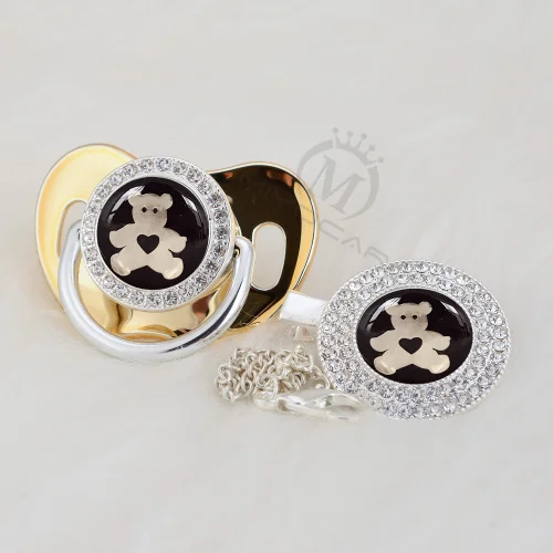 MIYOCAR красочные милые Медвежонок золото bling соска и пустышка Клип BPA бесплатно пустышка bling уникальный дизайн GBEAR-B - Цвет: GBEAR-8-1B  0-6m