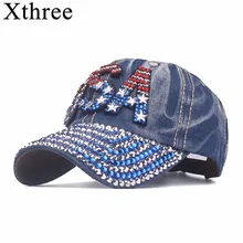 Xthree американский флаг США бейсболка для мужчин Snapback шляпа Женская буква из стразов бейсболка джинсовая Bone Trucker Gorras