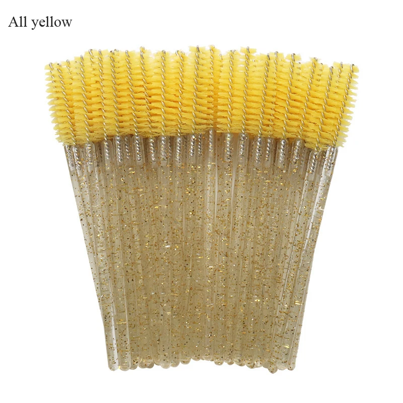 All yellow Faith Pistil 50 шт./лот макияж кисти Хрустальная ресница мягкая и плотная щетка из волокна набор кистей для макияжа для женщин - Handle Color: All yellow