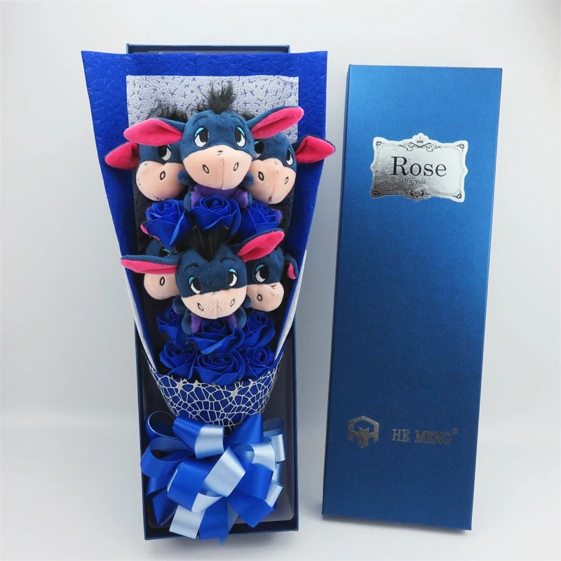 Симпатичные мягкие Ослик Eeyore с мыльными цветами букеты из игрушек материал животных Необычные плюшевые игрушки подарок на день Святого Валентина/выпускной - Цвет: Темно-синий
