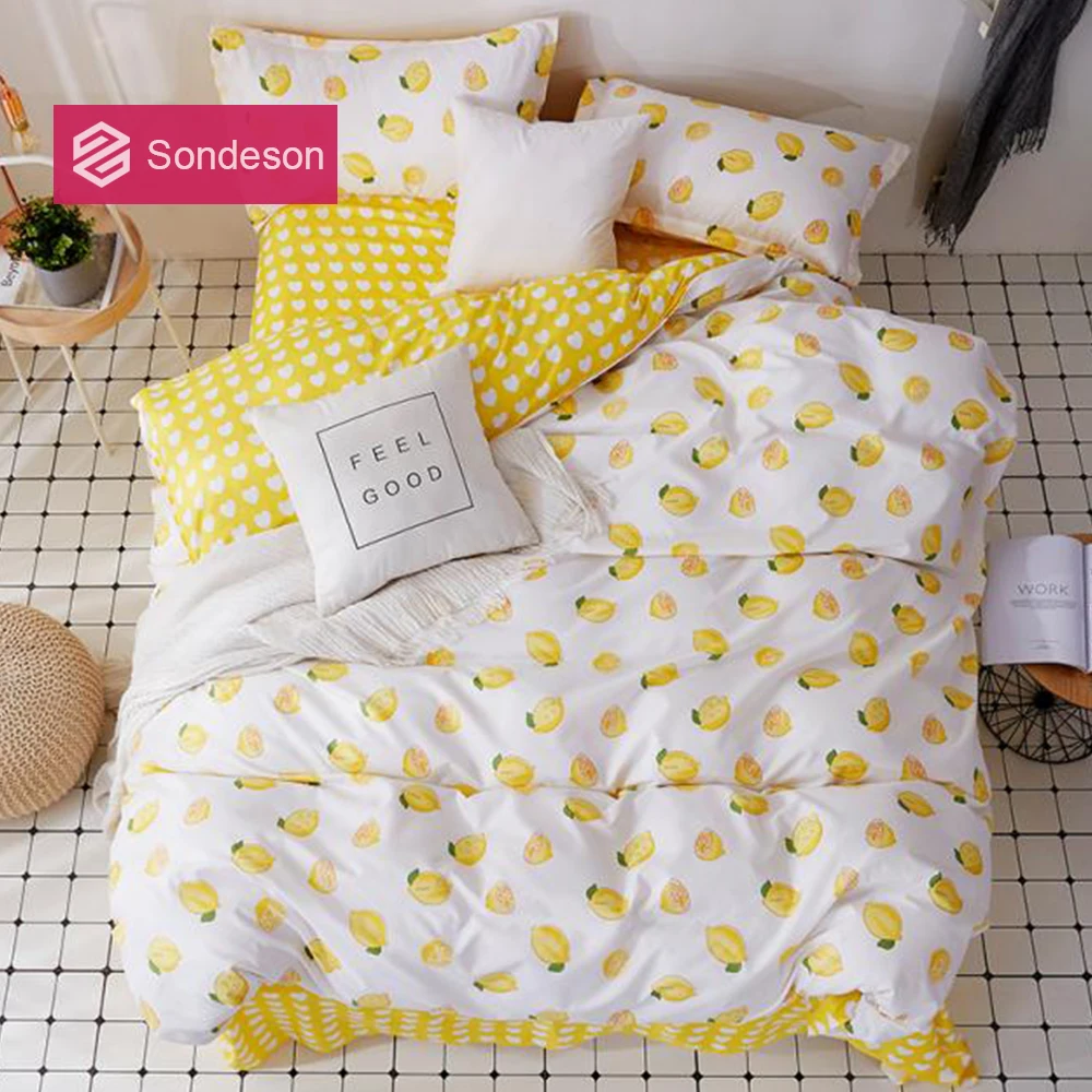 

Sondeson Fashion Lemon Fruit Bedding Set Home Bedding Set Soft Duvet Cover Set Flat Sheet Pillowcase Quilt Cover Free Shipping