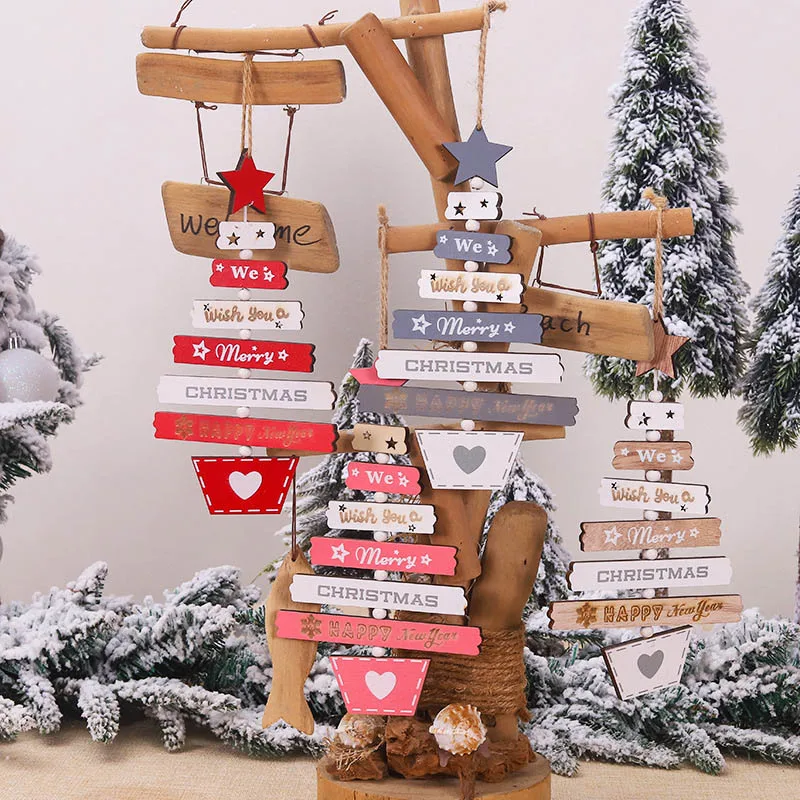 Рождественская елка висячий орнамент Счастливого Рождества деревянный кулон с новогодним украшением Рождественский подвесной знак для дома Navidad