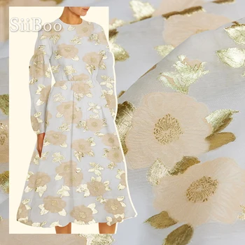

Summer Autumn luxurious mesh floral style gold metallic organza fabric for women wedding dress telas por metro SP6140