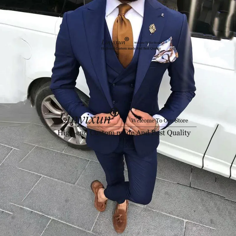 Terno Masculino новейший дизайн пальто брюки темно-синие мужские свадебные костюмы мужские блейзеры смокинги для жениха Гладкий мужской костюм