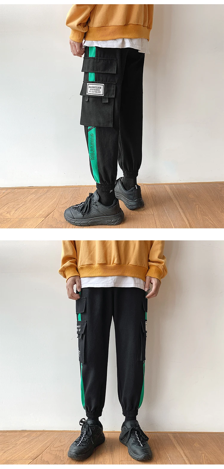 Осенние мужские Брюки с карманами, брюки-карго с эластичным поясом, шаровары в стиле хип-хоп, повседневные свободные мужские штаны для бега